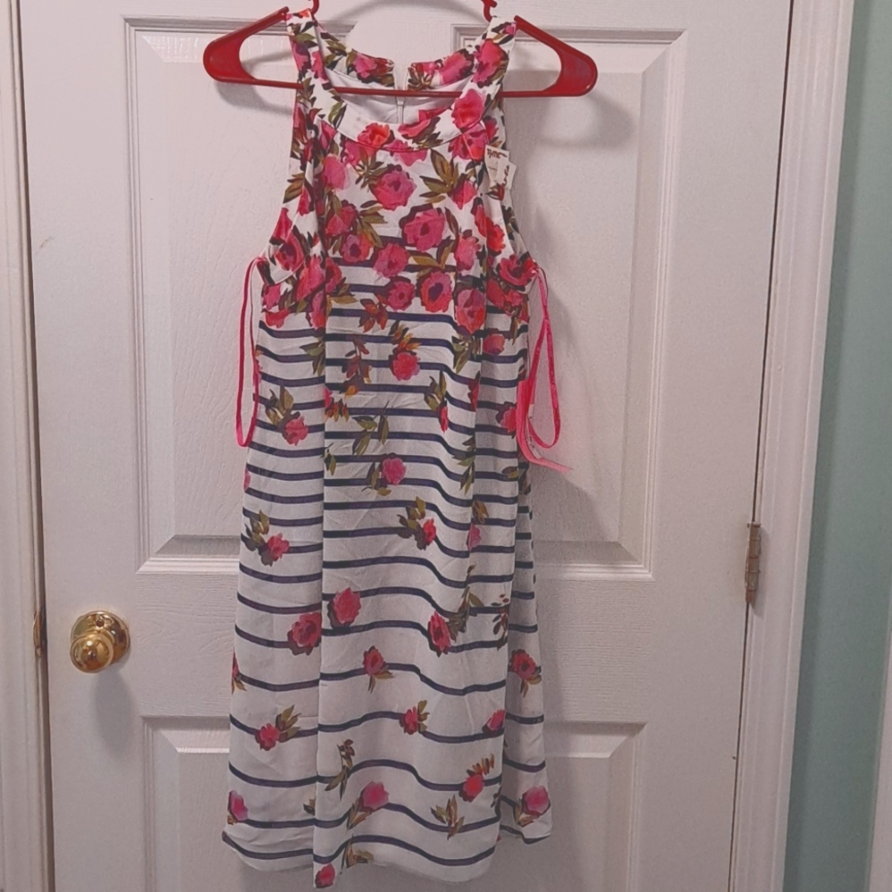 Betsey Johnson Striped Floral Mini Dress Navy White